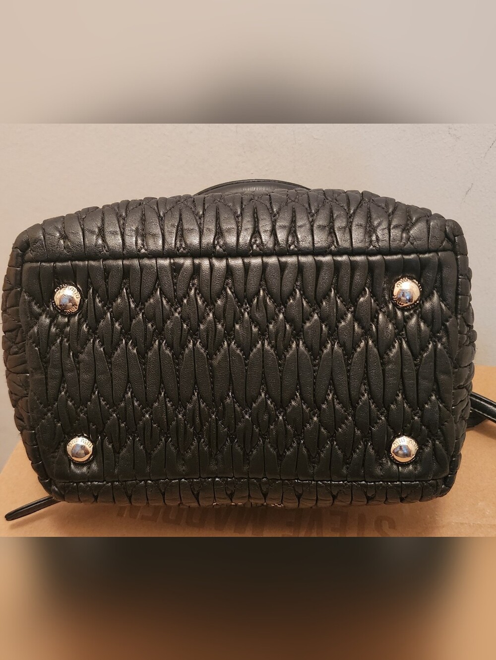 Mui Mui Black Leather Quilted Handbag with Gem Chain And Leather Crossbody Strap - Picture 4 of 5